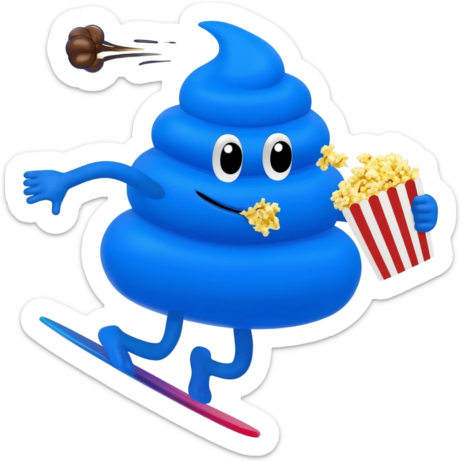 ocean poopoo fart eating cakr and popcorn and surfing on a poop a blkue poop sticker