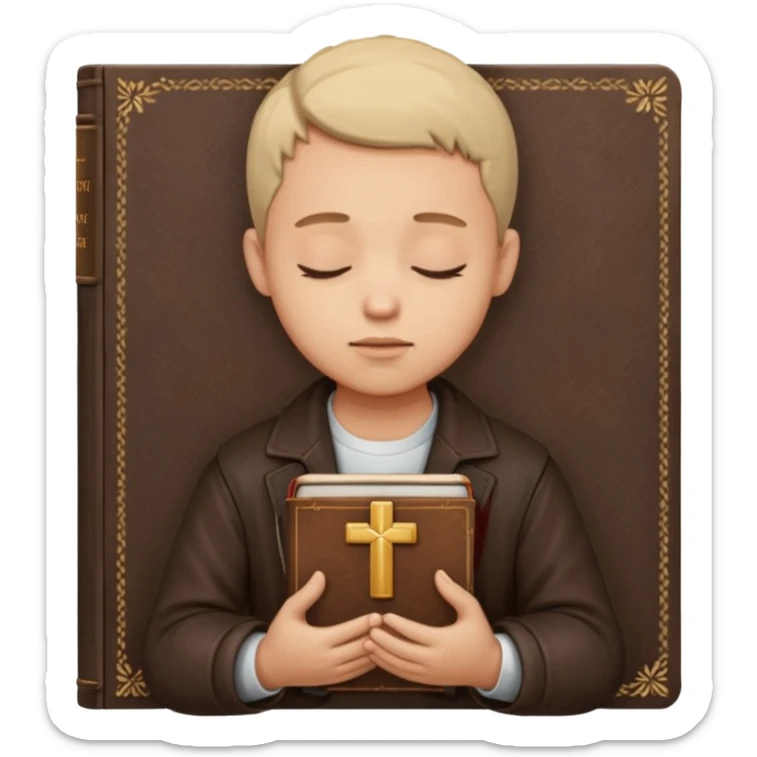 Guy who reads Bible with cross on it and with his eyes closed in prayer. Nothing in the background  sticker