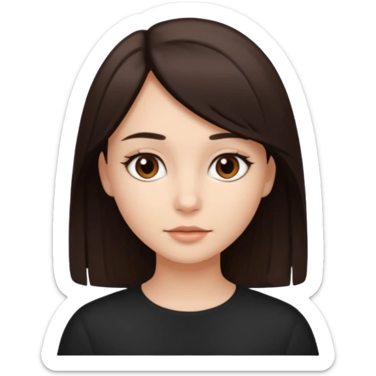 Can you make a girl with dark brown eyes with dark brown hair straight medium hair length sticker