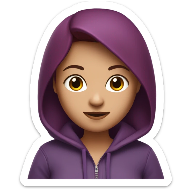 memoji of a woman with a laptop in front, 
apple-style,
modern,
dark red hair,
purple zip-hoodie,
computer in hand, 
white skin, 
an avatar image gonna be round  sticker