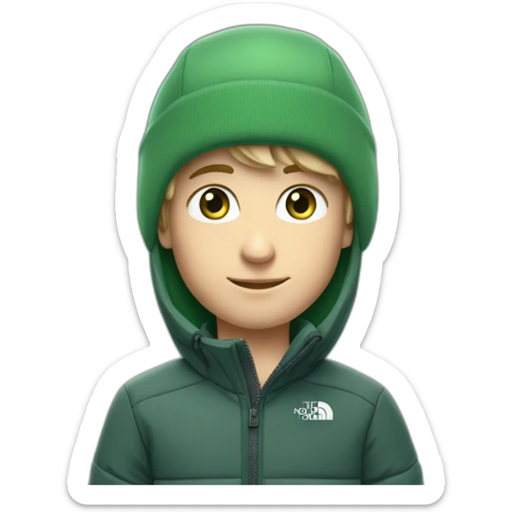 white boy,green eyes with noth face cap winter,zip north face mi-long hair sticker