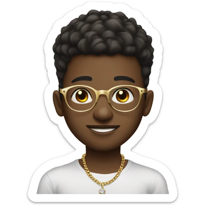 Boy with round clear glasses and low taper fade and a real gold necklace and a diamond bracelet sticker
