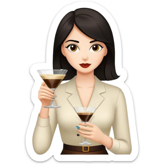 brunette hair down girl black hair drinking an espresso martini sticker