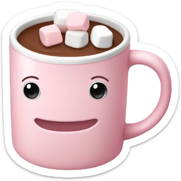 Light Pink mug of hot chocolate with marshmallows  sticker