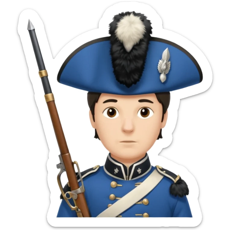 Vieille Garde soldier Napoleonic era holding musket blue and white uniform bearskin hat sticker