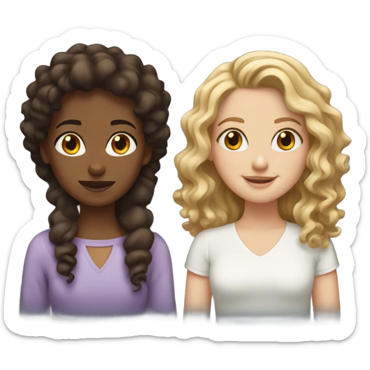 1 brown girl with curly hair and 2 brunette white girl with wavy hair sticker