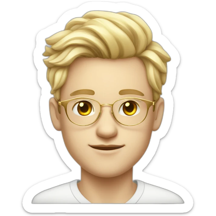 19 years old boy like a gentleman white skin tone. With golden optic glasses. Wearing old money style sticker