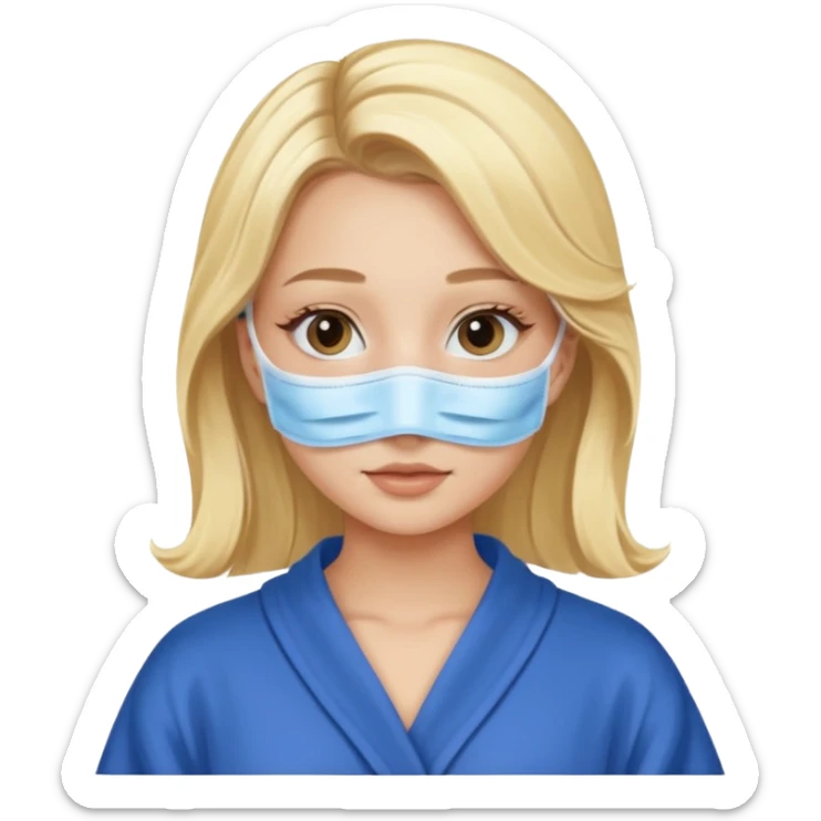 Blonde hair girl with a beauty face mask and a blue robe on sticker