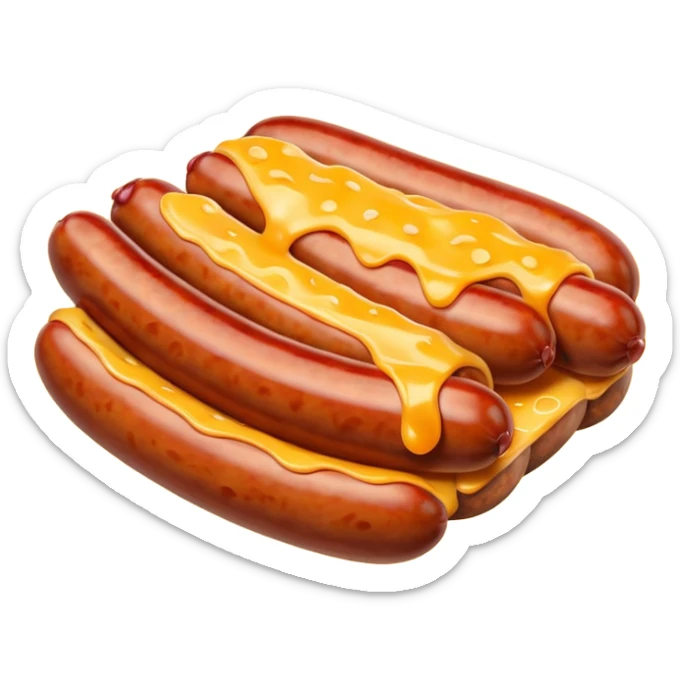 make a picture of a sausage that has been cut in half and melted cheese comes out from inside the sausage sticker