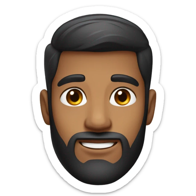 Young man with a warm light Kashmiri skin tone, thick dark hair with fade on the sides, neatly trimmed beard, and an oval-shaped face. sticker