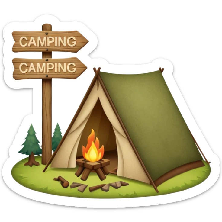 Wooden Camping sign made of felt texture, scrapbooking style, transparent background sticker