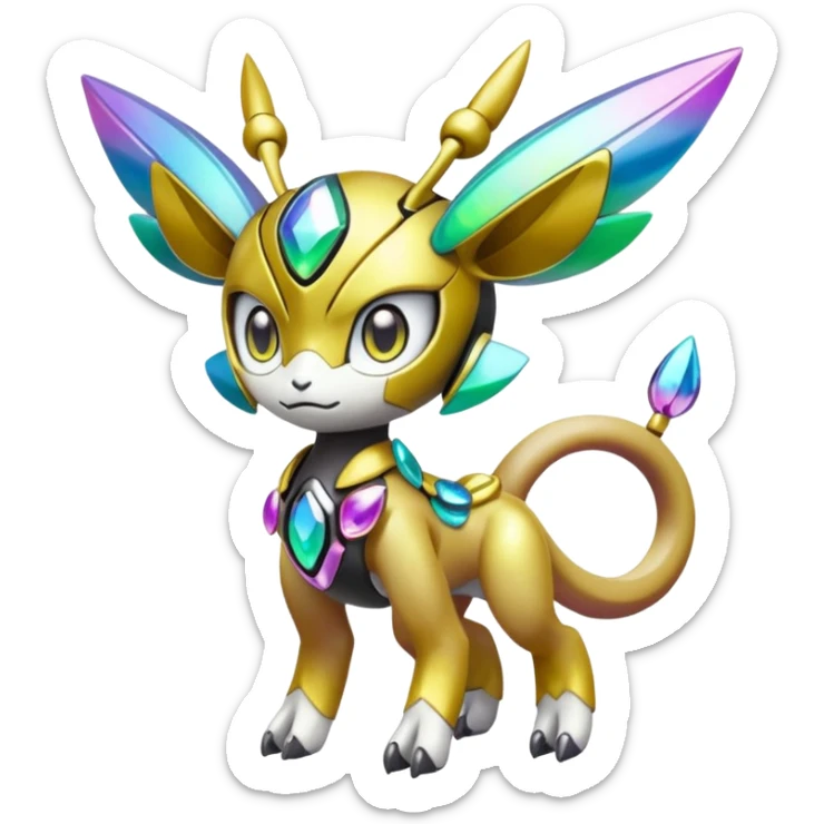 Futuristic Shiny Colorful Meloetta-Wargreymon-Trico-Pokémon-Digimon-Fakémon-fusion-hybrid-creature sticker