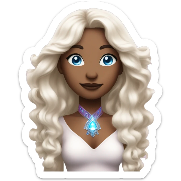 magical diva with thin pink andromedan skin long hair and blue eyes glowing third eye sticker