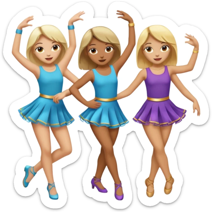 Emoji of 3 Girls dancing ONE with blonde hair, one tan skin with brown  hair ONLY ONE IS BLONDE sticker