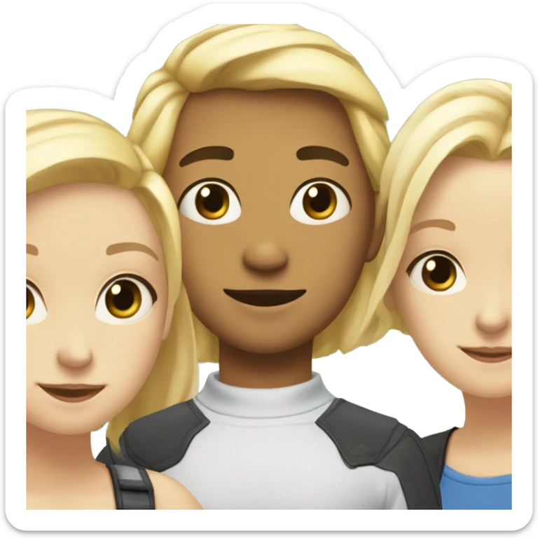 The blonde girl on the left and the blonde guy in the middle and the blonde girl on the right are smiling sticker