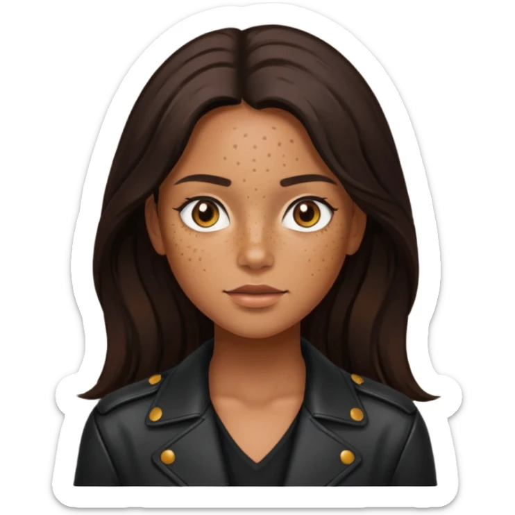 Tan skin with freckles, long dark hair, hazel eyes Dominatrix  sticker