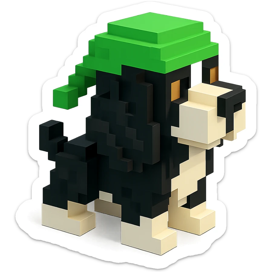 A black and white Russian Cocker Spaniel puppy wearing a green durag, facing right sticker