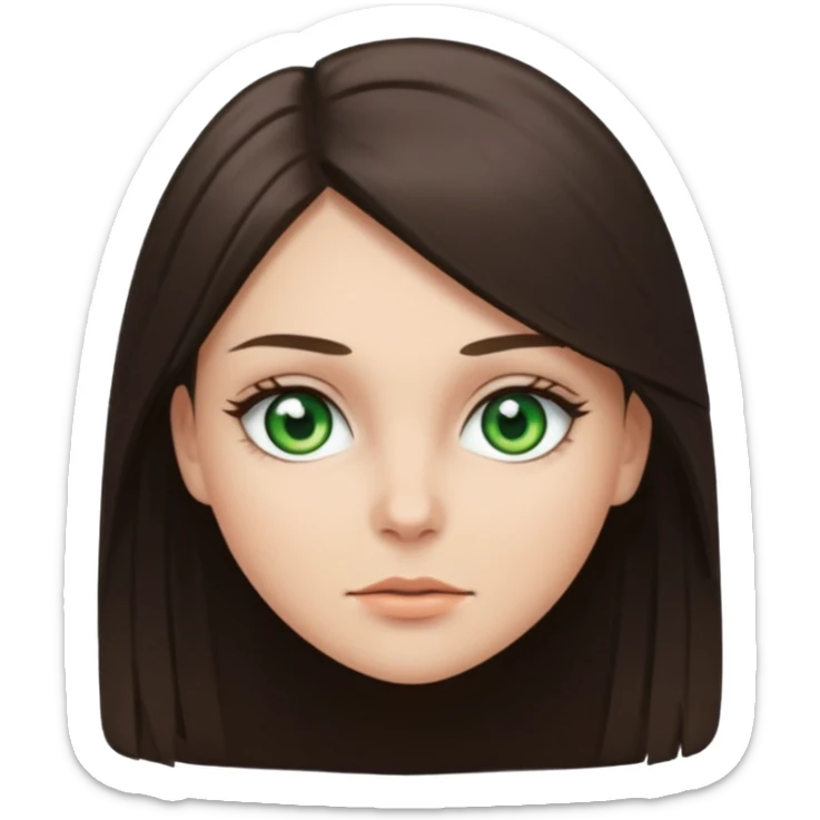 A brunette white girl emoji with green eyes. Hair thrown in front. Straight hair.  sticker
