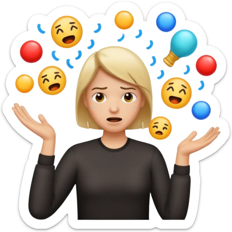 create an emoji of a gender neutral person juggling lots of work looking very stressed out sticker