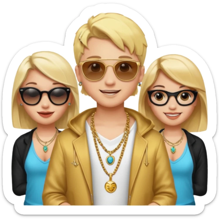 Rapper Blonde kid with so much beatiful girls and he have a rolex,mini tattos,sunglasses,rich clothes,golden necklace, sticker