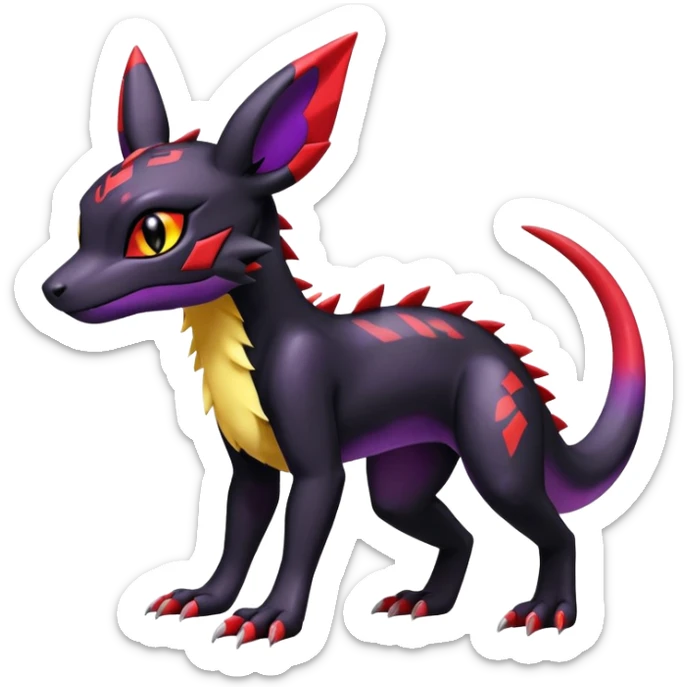 Cute Shiny Guilmon-Salandit-Umbreon-Fakémon-hybrid-creature (full body)  sticker