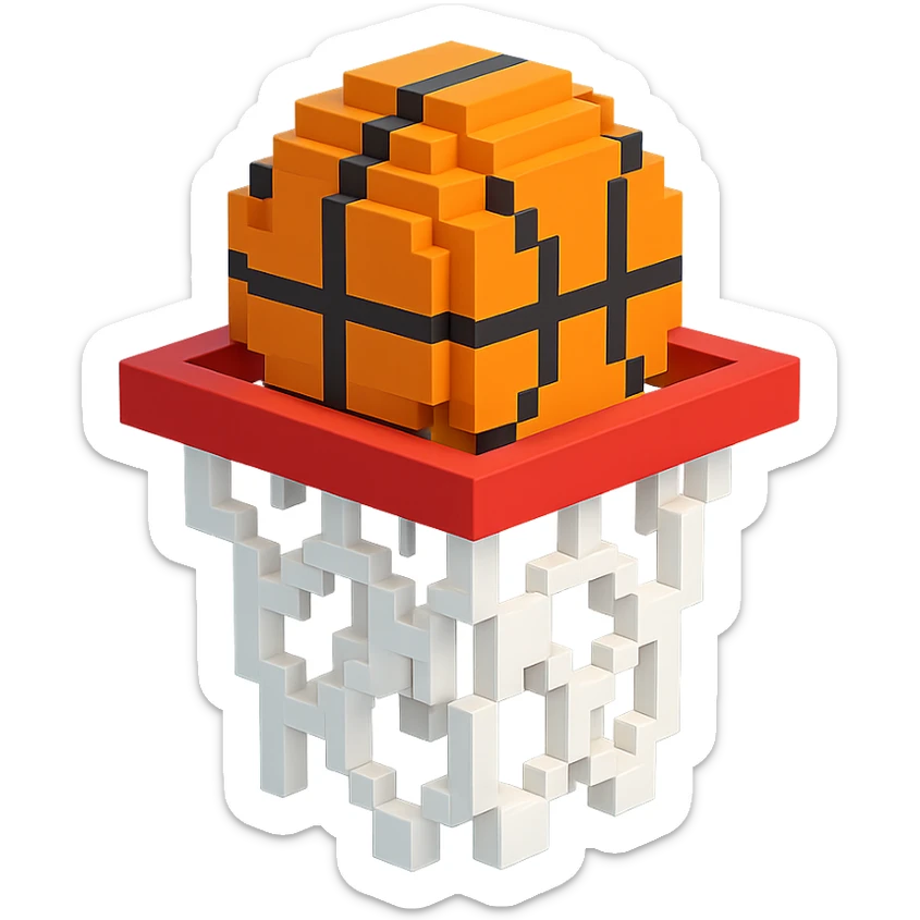 Voxel-style basketball in a net, variation 7 sticker