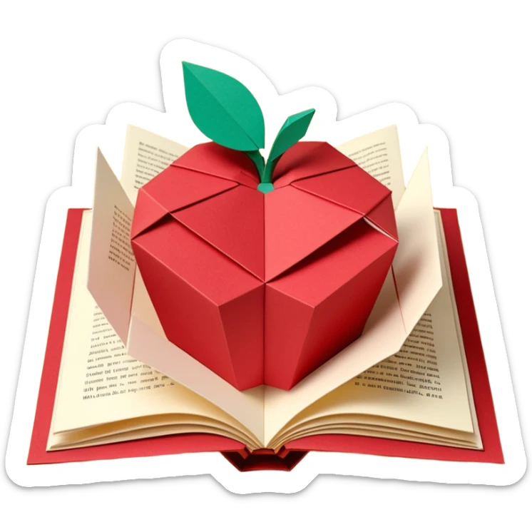 3D render of Pop-Up Book entirely of folded origami paper, sharp creases, cardboard texture, matte finish, visible paper grain, craft aesthetic,  apple emoji style, isolated on white background --v 6.0 sticker
