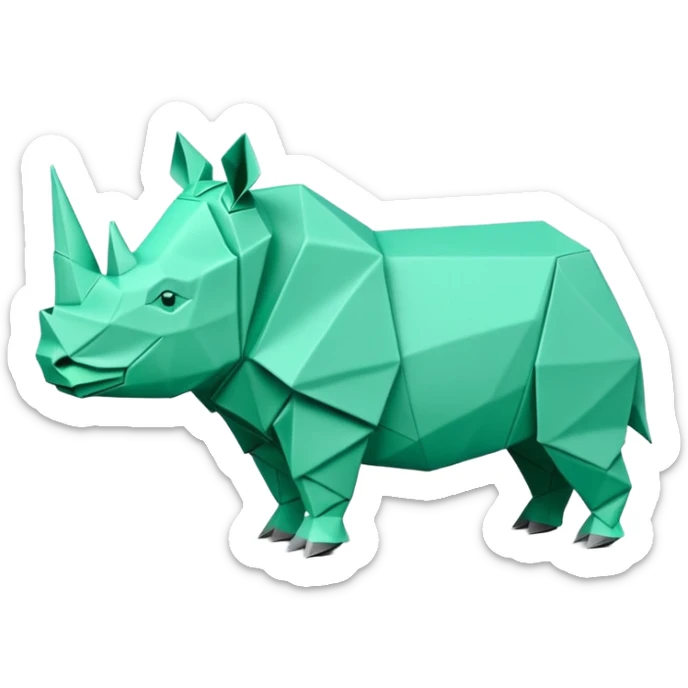 origami rhino in color green mint rgb(168, 251, 211) sticker