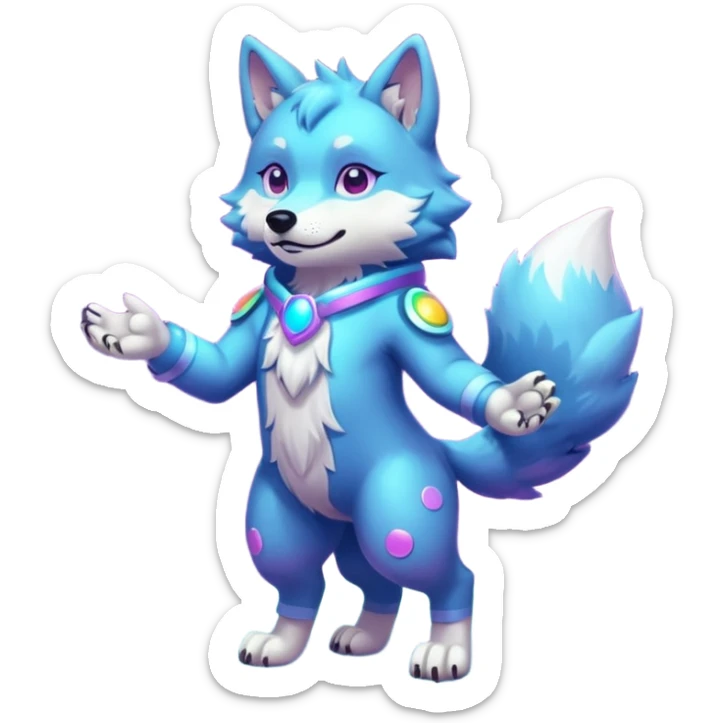 anthropomorphic anthro kawaii cute colorful shiny pastel nebula furry wolf-fursona furry  (2 legs, 2 arms) sticker