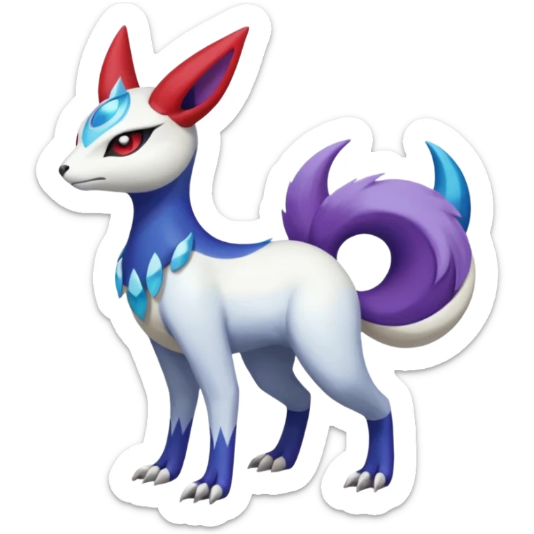 Shiny White and Purple and Red and Blue Meloetta-Absol-Zangoose-Pokémon-Fakémon-fusion-hybrid-creature sticker