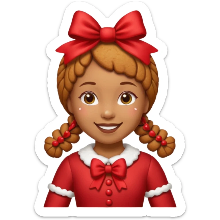 Christmas cookie with arms and legs but make it a girl, wearing red bow on her head sticker