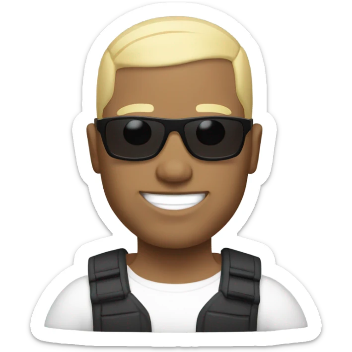 Bald muscular man wearing sunglasses with blonde hair and white skin tone sticker