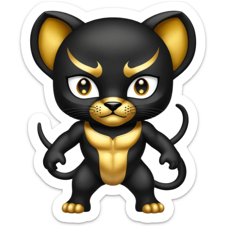 Pantera negra de cuerpo entero con la v super pequeña en la frente de color dorado sticker