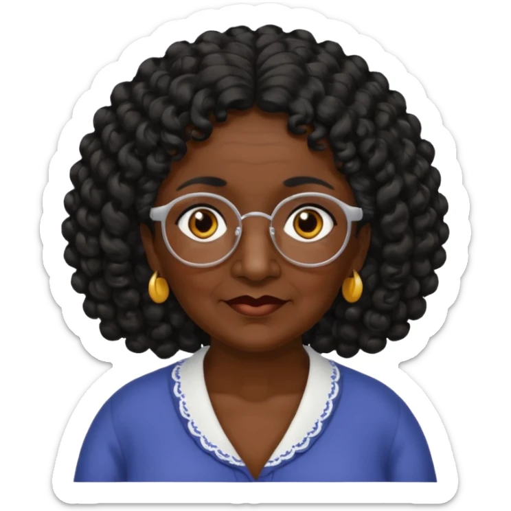 Dark skin Spanish looking grandma with black long long curly hair with no glasses and black eye colors  sticker