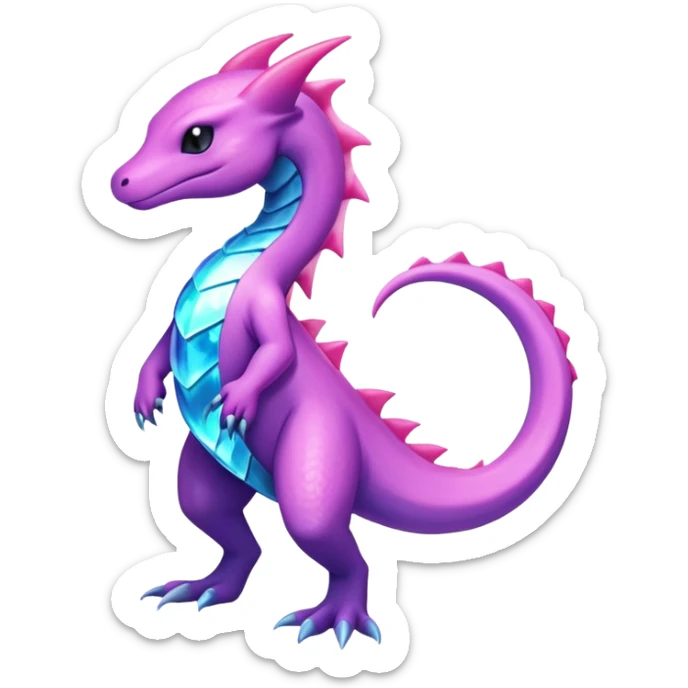 Iridescent crystalic Shiny pastel Salandit-Aurorus-Salazzle-Dragonair-Fakémon-hybrid-creature (full body)  sticker