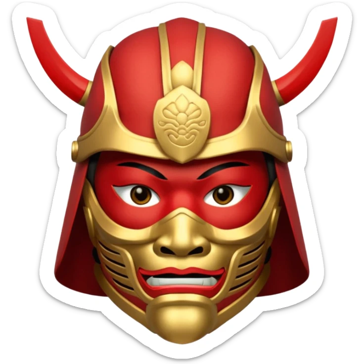 Samurai with red and gold armor and they have a detailed mask covering their mouth but only covering their nose and down sticker