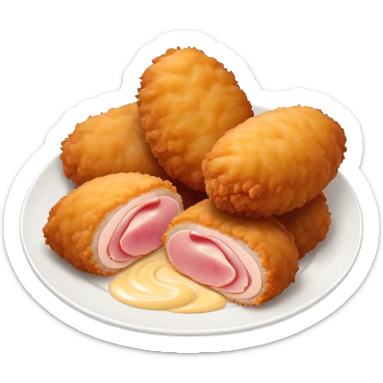 Cinematic Realistic Croquetas Dish Emoji, showcasing crispy, creamy croquettes filled with ham or chicken rendered with lifelike textures and appetizing, dynamic lighting. sticker