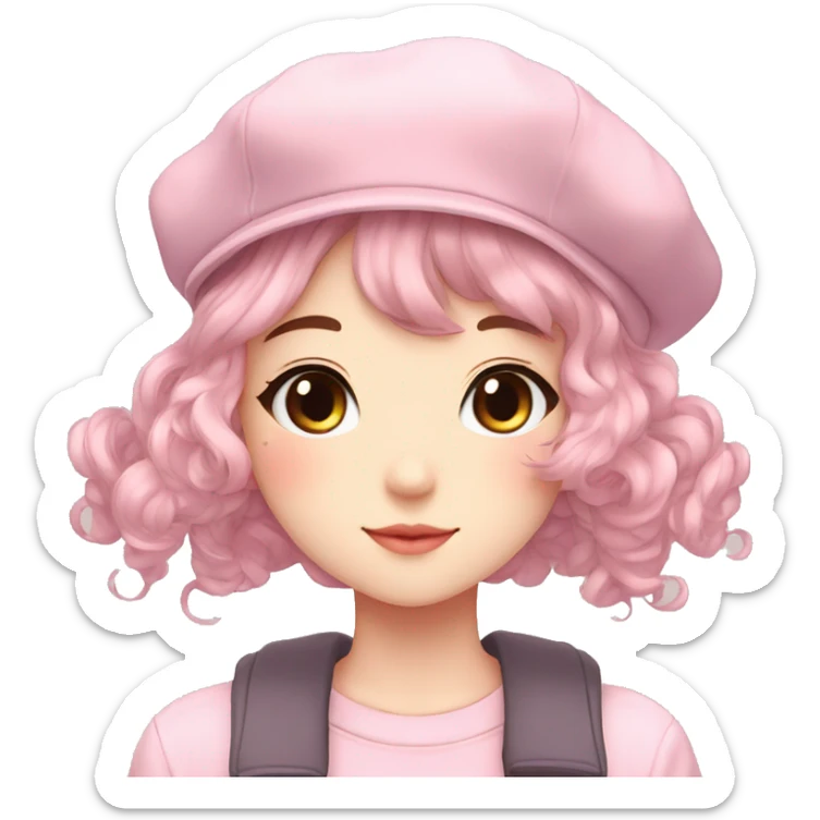 Gorgeous pastel anime girl with blushing face and hair garnitures and pretty hair and a beret aesthetic trending style sticker