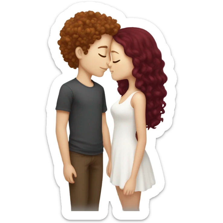 White boy with brown curly hair kissing burgundy hair white girl, they have close eyes  sticker