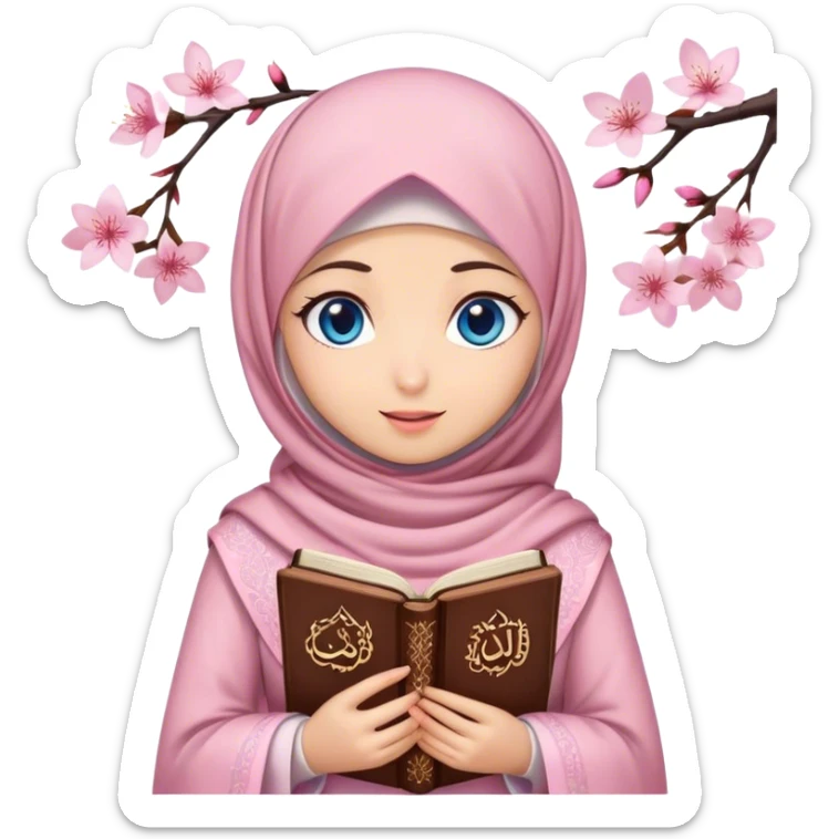Turkish beautiful finish Konya girl blue eyes with hijab and cherry blossom dress have Quran  sticker