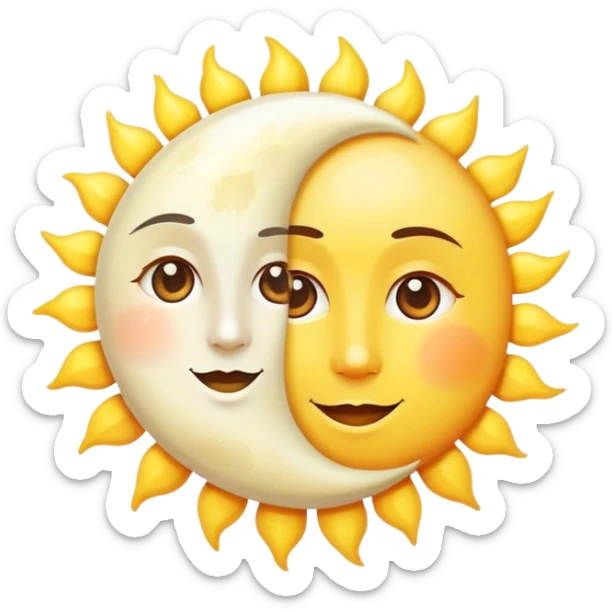 a really bright sun and a moon who shines because of it. the sun is bigger and the moon bright too sticker