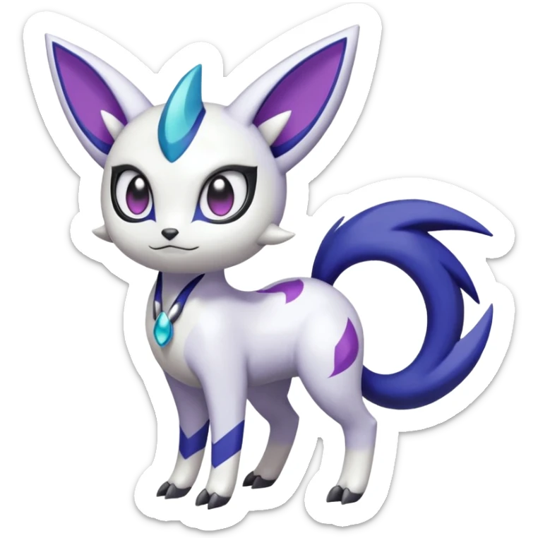 Shiny White with Violet and Indigo markings Meloetta-Absol-Zangoose-Pokémon-Fakémon-fusion-hybrid-creature sticker