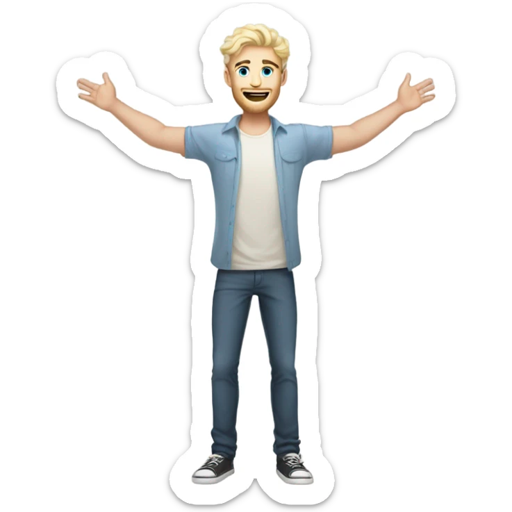 full body raised arms light curl blonde 30yo man blue eyed pale skin sticker