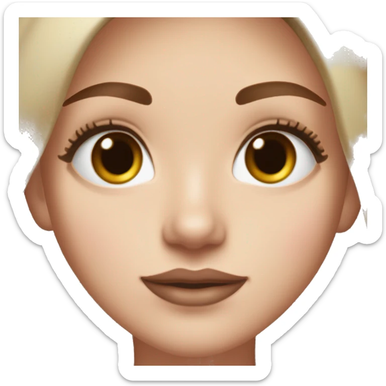 a white girl with dark brown milking brown straight hair middle part that’s short and ends the length on her shoulders with brown eyes and long eyelashes with lots of mascara on them and lipgloss on the lips plesse sticker