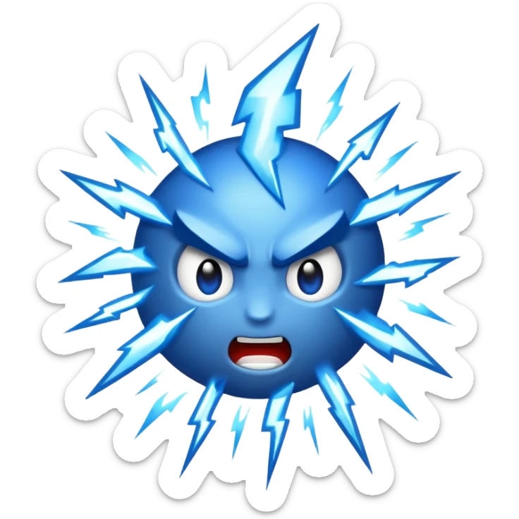 Rayos, centellas y fuego con expresiones de furia extrema azul sticker