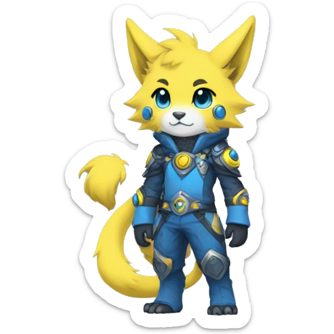 Anthro-Edgy-Cool-Blue-Yellow-Contrast-Colors-Fantasy-Fur-Sona-Chibi-Shiny-Fakémon-Hybrid full body sticker