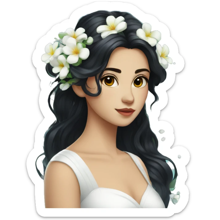 Pretty young Lady with black hair flowers in hair white dress surrounded by flowing water sticker