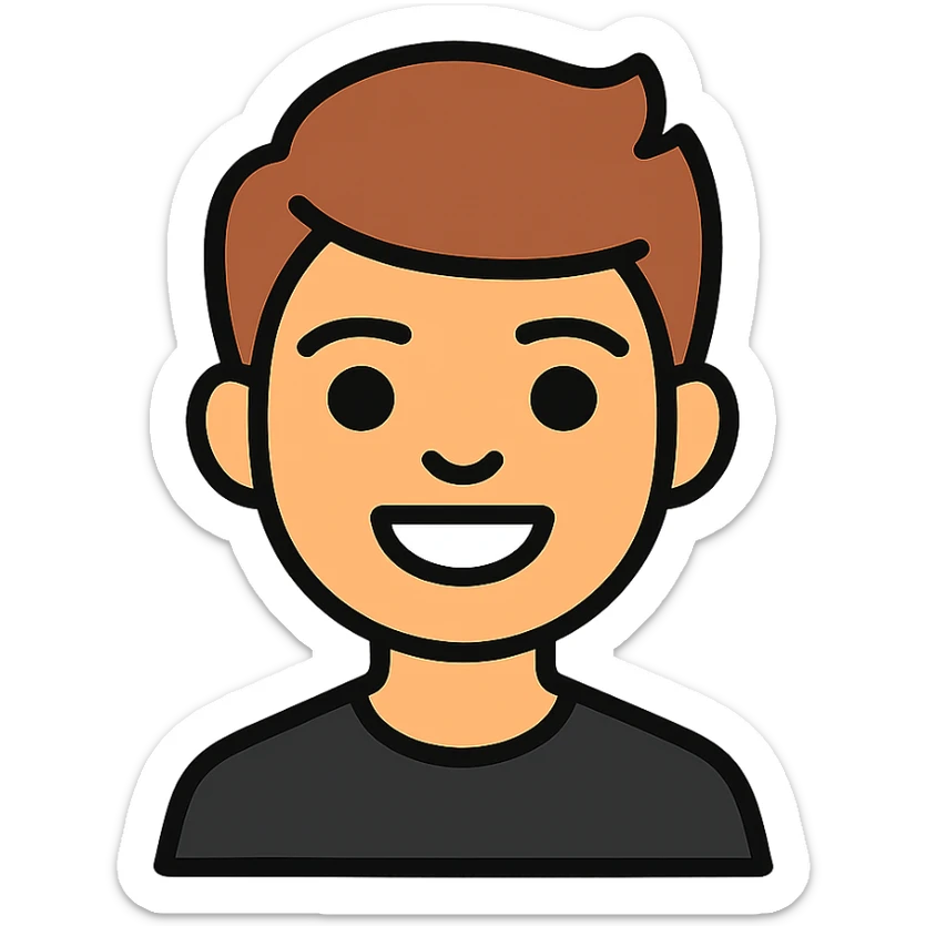iOS memoji of a teen smiling, wearing black shirt sticker