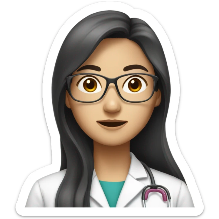 Asian medical doctor woman with glasses with long hair sticker