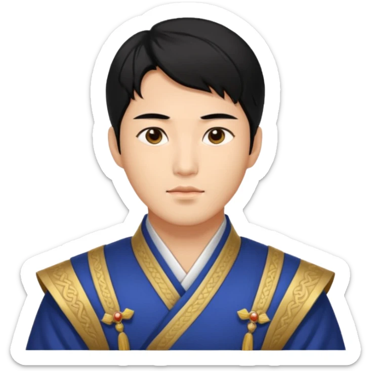 A Korean prince walking around his palace is real, black hair and face sticker